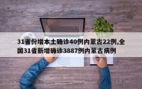 31省份增本土确诊40例内蒙古22例,全国31省新增确诊3887例内蒙古病例